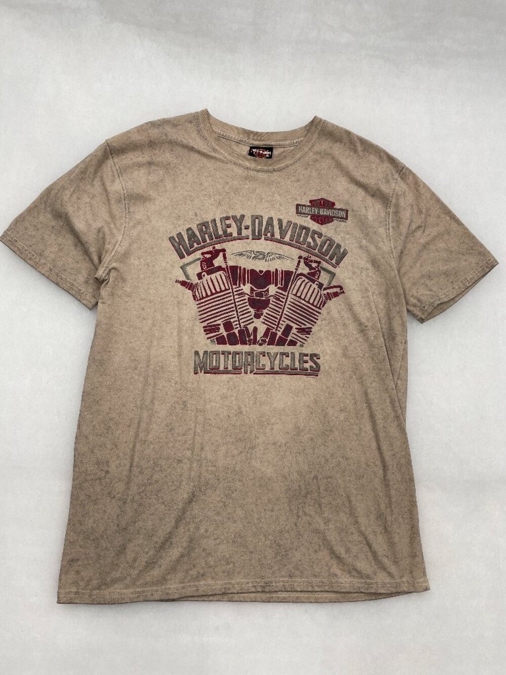 Harley Davidson Engine Motor Acid Wash Look Dealer Michigan T-Shirt Men's L
